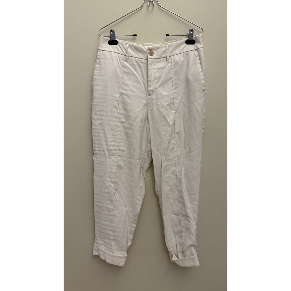 A New Day White Cuffed Easy Taper Fit Summer Vacation Flex Waistband Pants Sz 12